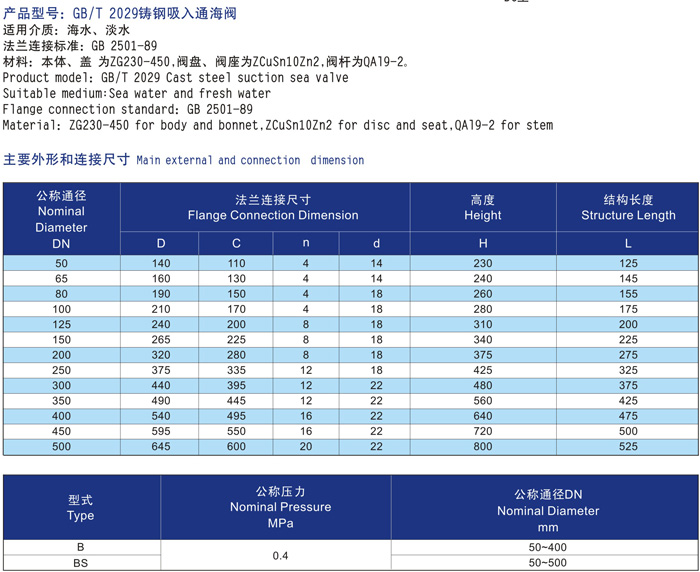 船用法蘭鑄鋼吸入通海閥GB/T2029-80